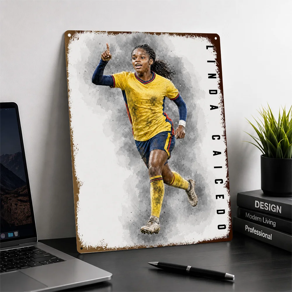 Linda Caicedo Football Textured Poster Personalized Aluminum Metal Sign Matchday Hero Style Wall Art Made For Loyal Supporters