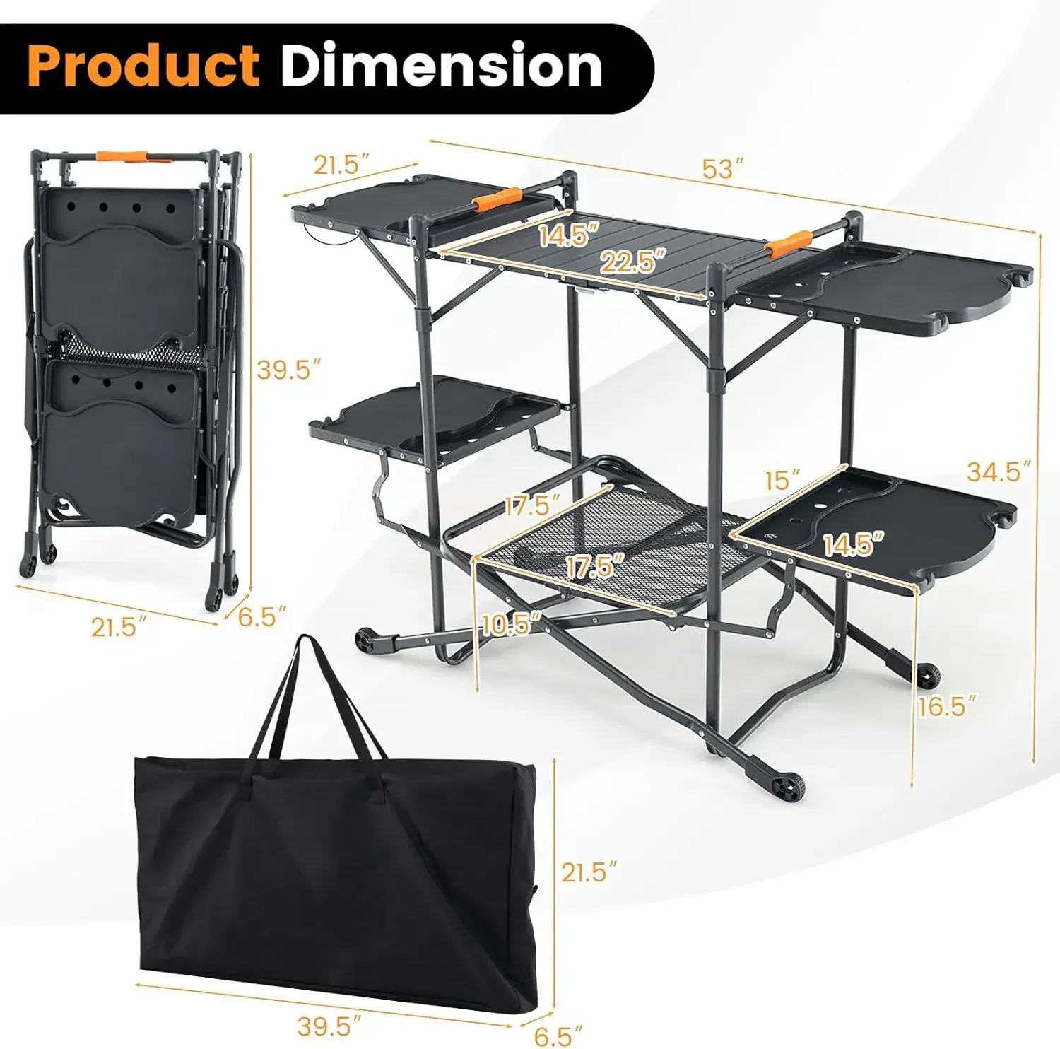 Camping Kitchen Table Station, Outdoor Portable Grill Table with Aluminum Tabletop, 4 Side Tables, Storage Rack, Folding Cooking