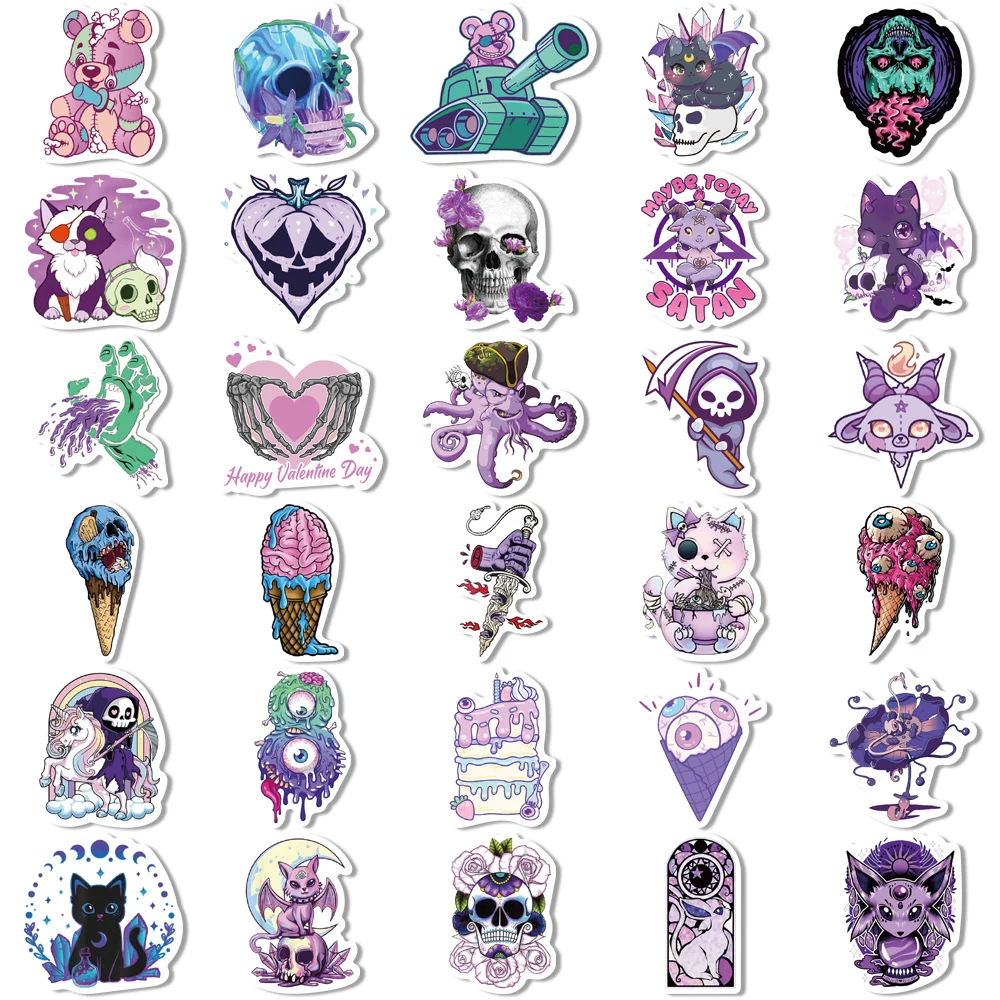 65pcs Cartoon Cute Gothic Halloween Cat Stickers DIY Bike Magic Luggage Guitar Laptop Waterproof Classic Kid Toy Sticke