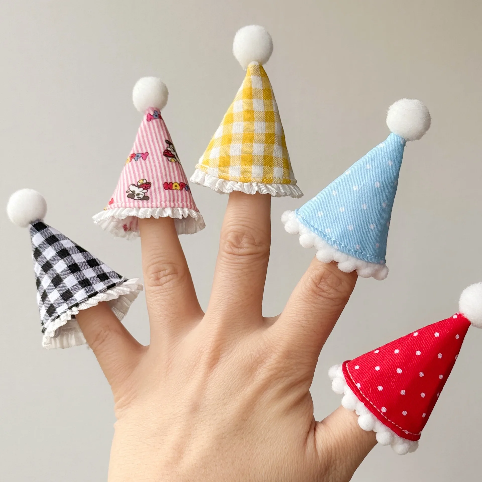 5 Styles Mini Birthday Hat for 10-17cm Stuffed Animal Plush Toy Replacement Costume Party Cap Yellow Black Pink Blue Red