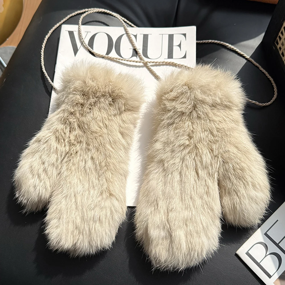 Women's Winter Warm Real Rex Rabbit Fur Gloves Good Elastic Ladies Fur Mittens Girls Outdoor Warm Natural Rex Rabbit Fur Mittens