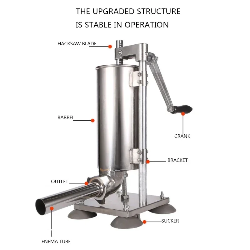 Gorąca sprzedaż ręczna maszyna do kiełbasy z przyssawką do kiełbasy z wysokim napełnieniem mięsa 4L pionowa nadzienie do kiełbasy ze stali nierdzewnej