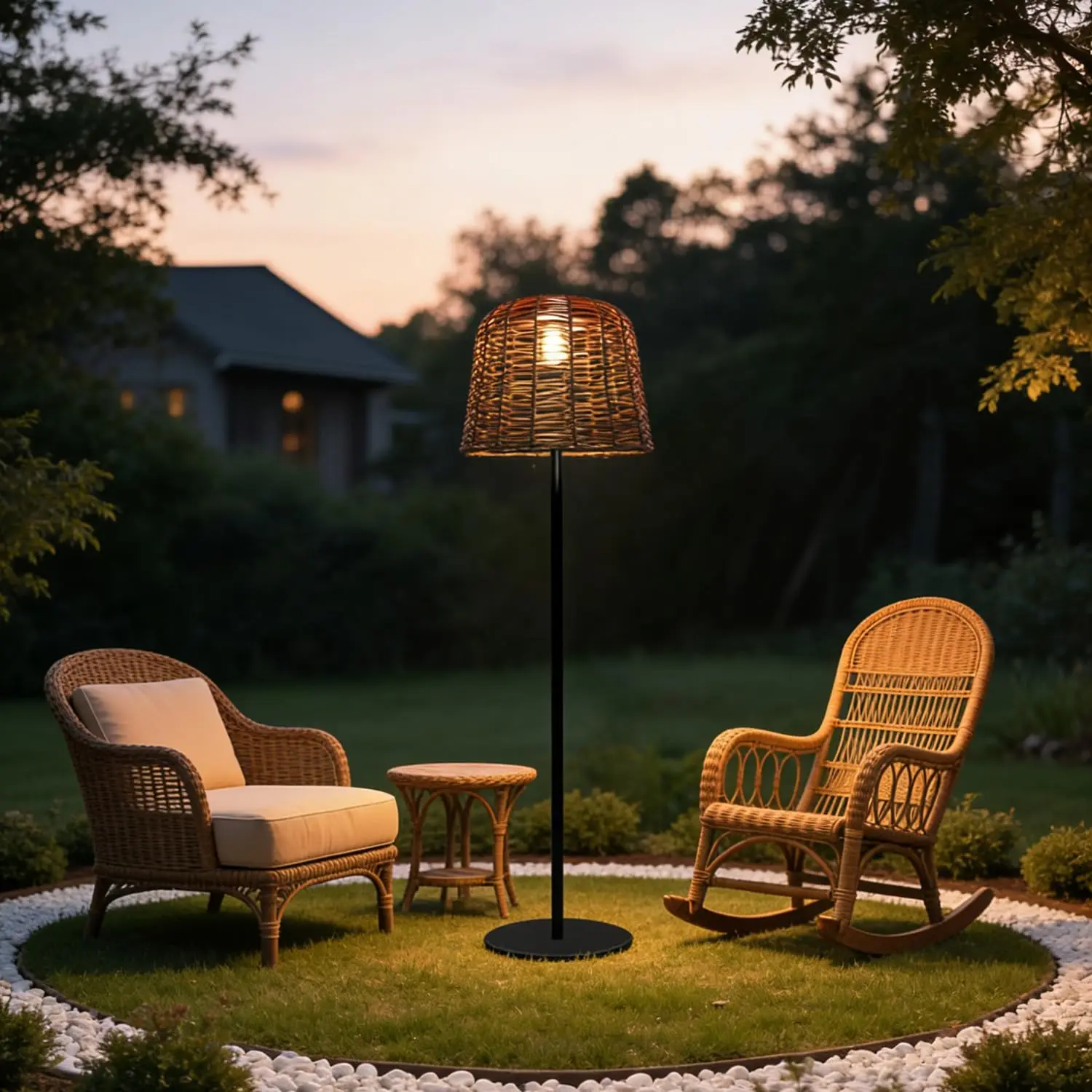 Outdoor Waterproof an Floor Lamp with Globe Shade - Stylish Wicker Indoor/Outdoor Lighting for Patio, Garden, Lawn, and