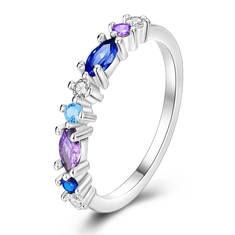 

2026 New Original 925 Sterling Silver Blue Purple Stacked Zircon Ring For Women Exquisite Engagement Anniversary Jewelry Gifts