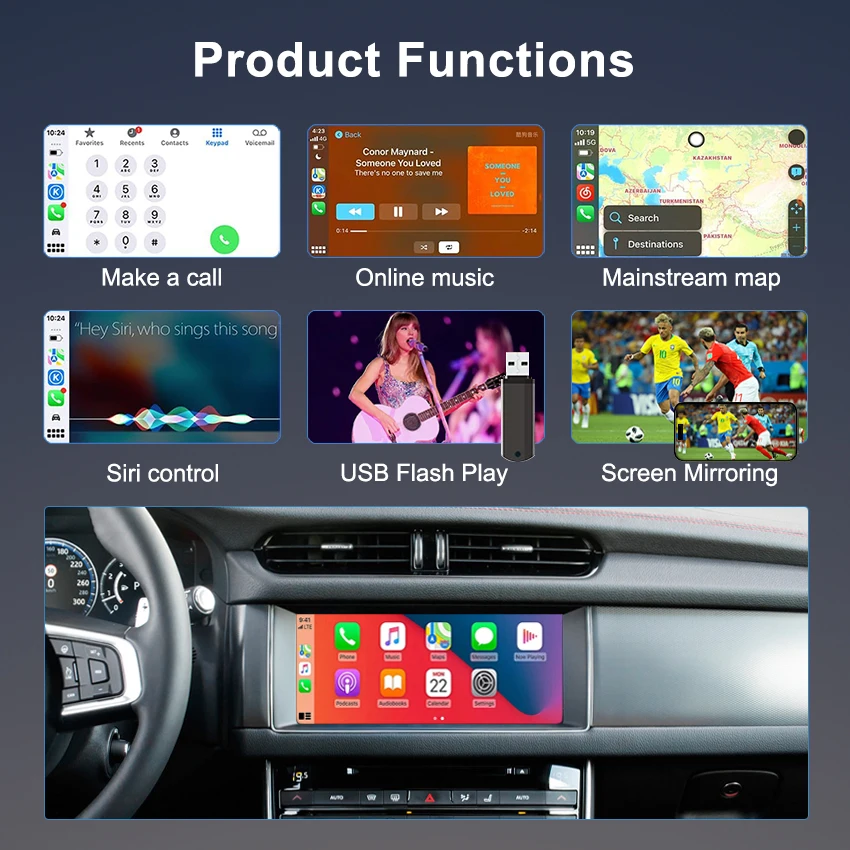 صندوق فك ترميز تلقائي جديد CarPlay Android لسيارة جاكوار XE XF XEL XFL XJL F-PACE F-TYPE مع وصلة مرآة تدعم 2016-2019