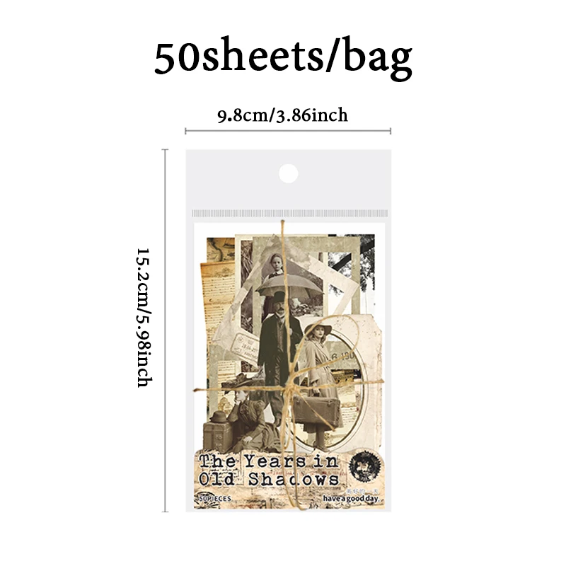 مجموعة ملصقات مكونة من 50 قطعة من أيام الرجعية - لوازم مجلة نمط الصور الحنين، ورق مجمع لخلفية المسنين، ديكور اليوميات