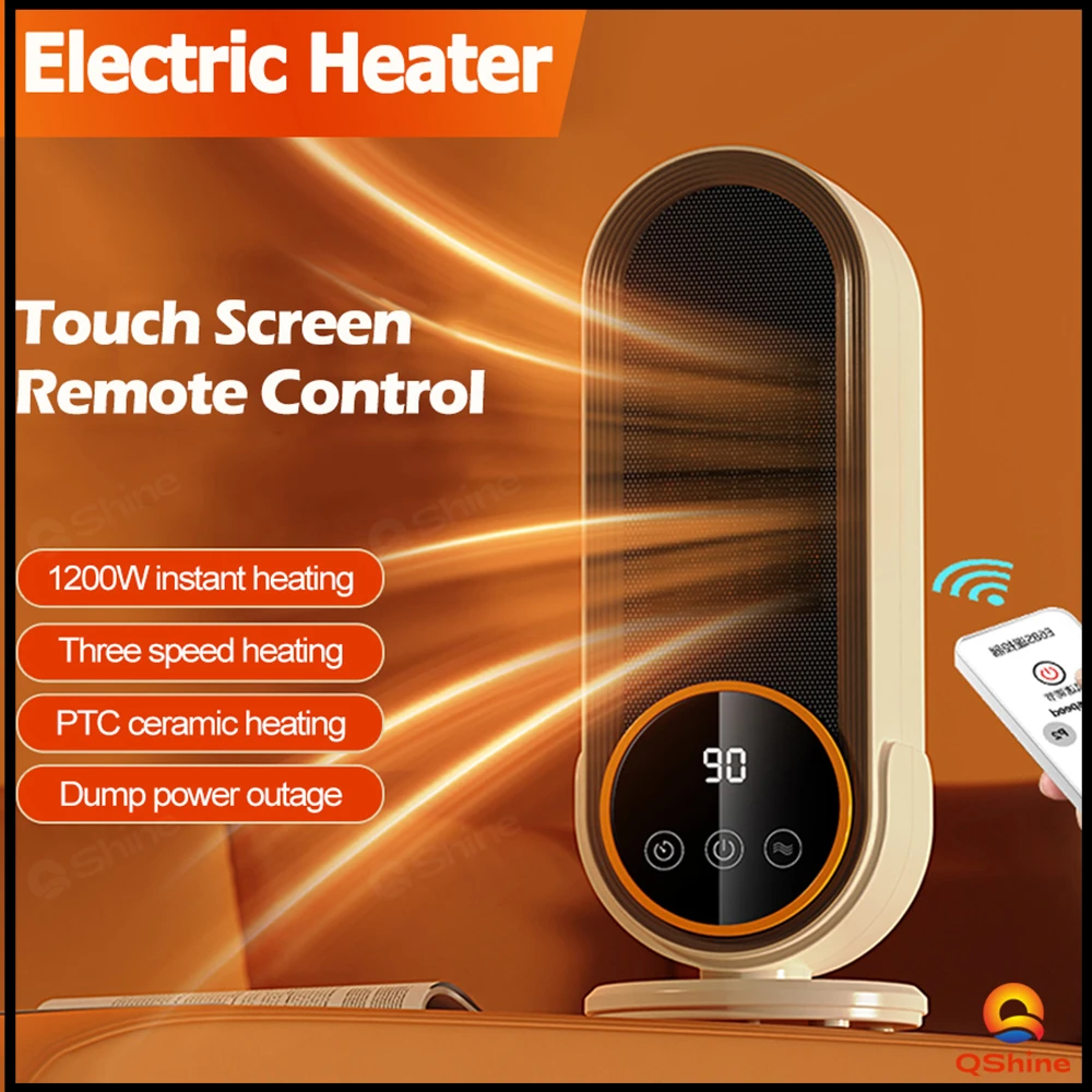 

2024 New 1200W Portable Space Heater Home Warmer Electric Heater With Touch Screen Remote Control Timing 3 Speeds PTC Heating