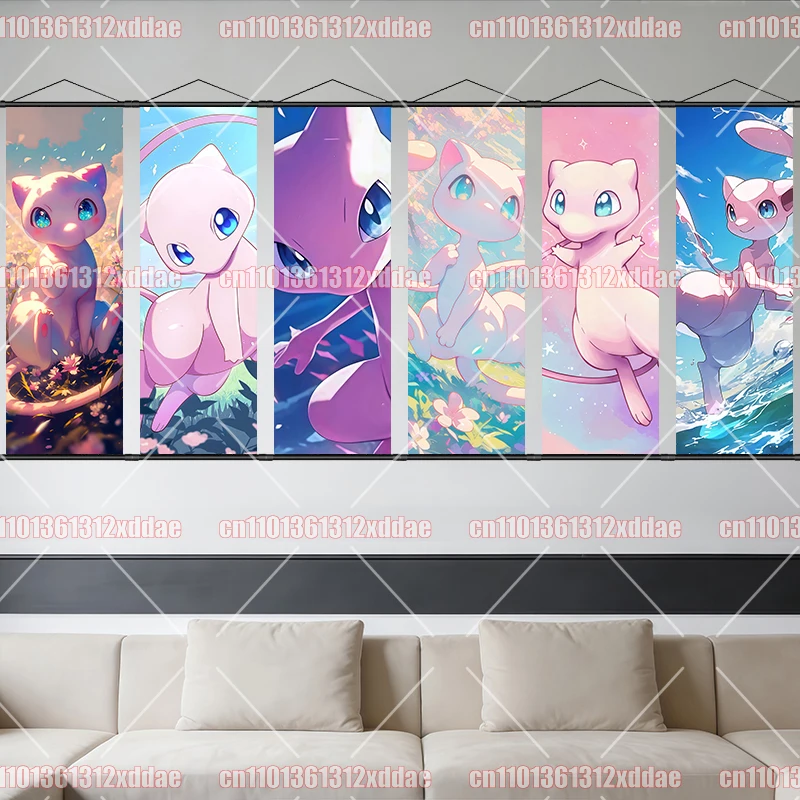 

Anime Scroll Painting Pokémon Mew Poster Hanging Painting Dormitory Bedroom Living Room Decoration Mural Holiday Birthday Gift