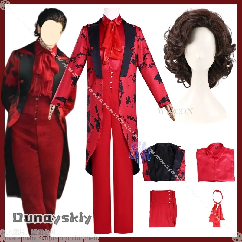 

Isaacc Cosplay Movie Never Cos More Anime Costume{Dream ZS}Red Tuxedo Black Ink Pattern Long Coat Horror Goth Wigs Halloween