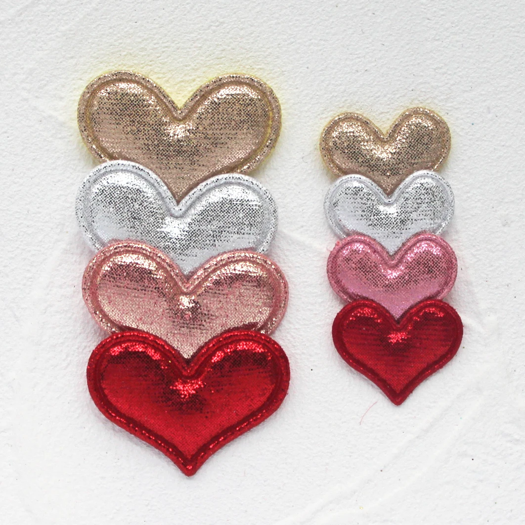 50pcs 21*25/30*39mm Padded Metallic Faric Hearts Applique Baby Girl Headband Craft Supply DIY Accessories