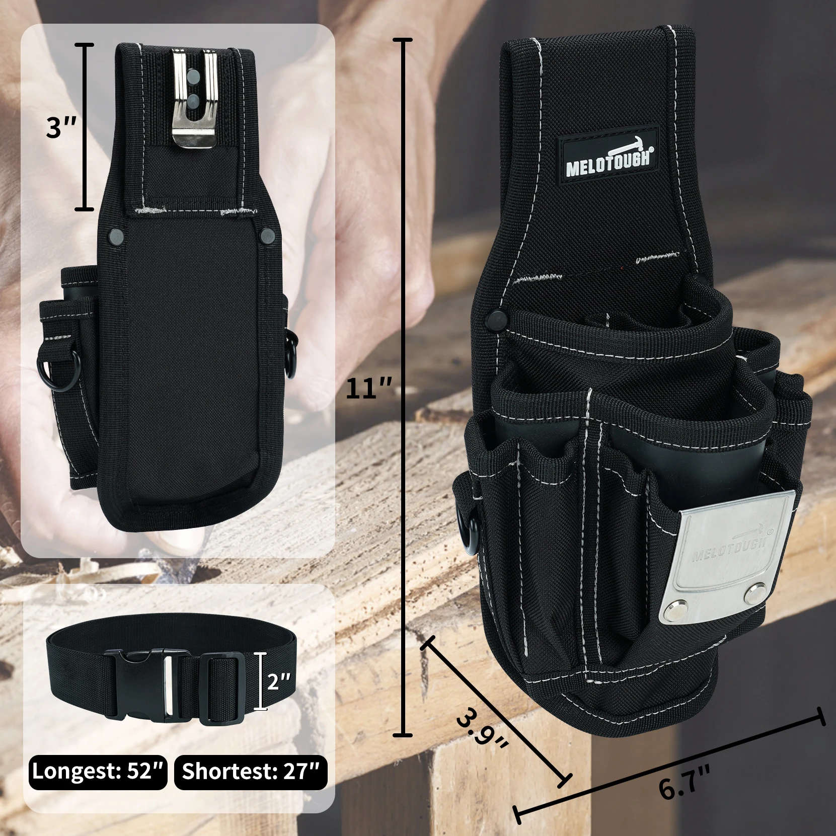 Torba na narzędzia - Mała torba na narzędzia z szybkozłączką do paska, z większymi kieszeniami i pętelką, mocowana na klips - Akcesorium do mocowania narzędzi