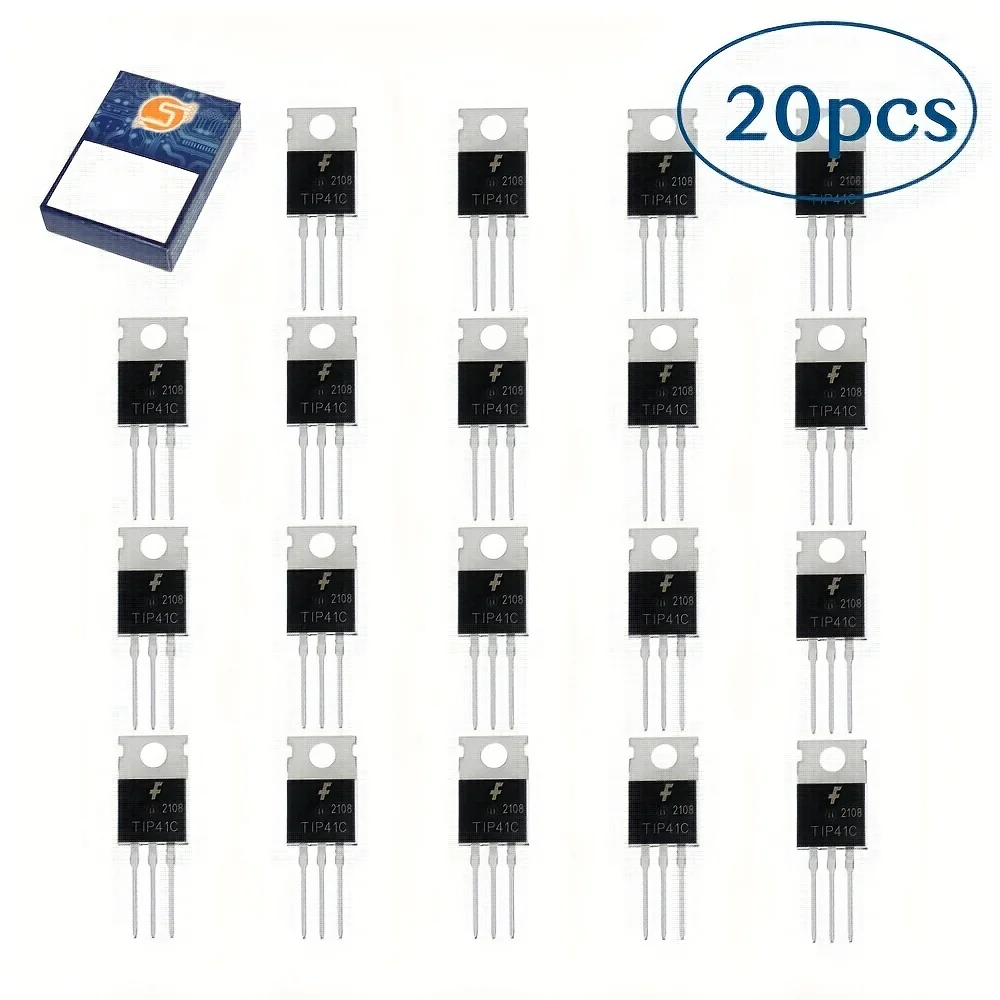 20PCS TIP41C NPN Power Transistor, TO-220 Package, High Current Silicon Triode, Large Chip