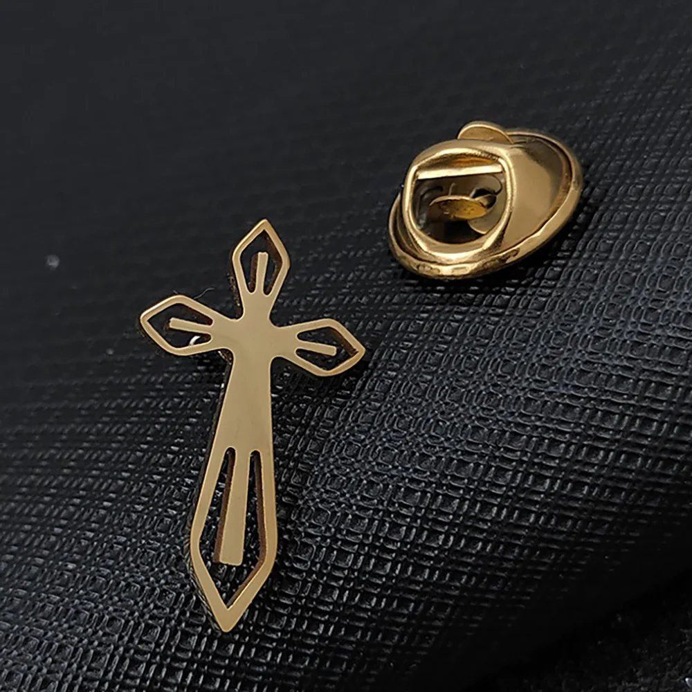 Classic cross hollow gold-plated badge, men\'s suit brooch, black lapel pin, clothing accessories set, boyfriend gift