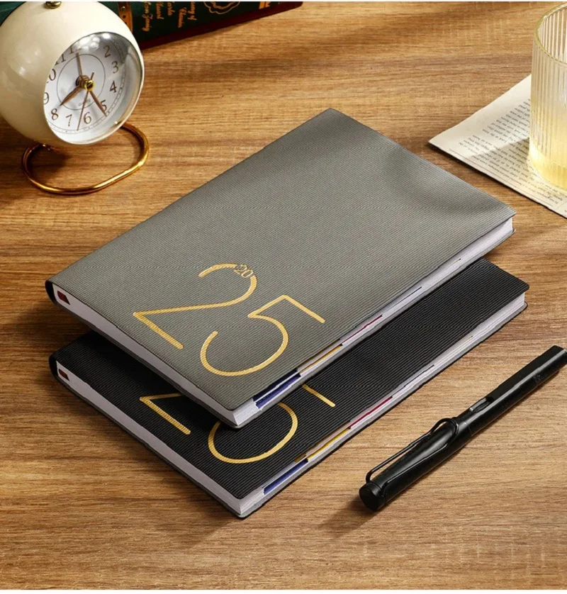 2025 Portable Agenda Book English Calendar Book A5 Textured PU Notepads Creative Daily Planner Reminder Desktop Date