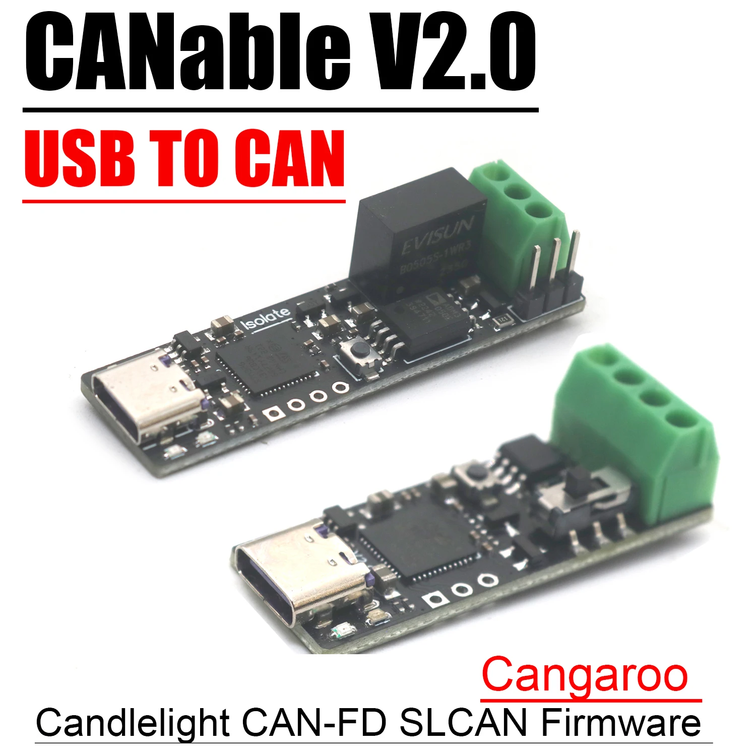 CANable 2.0 Type-C Konwerter analizy protokołu magistrali CANable 2.0 Obsługa transceivera CAN-FD SLCAN Firmware Cangaroo