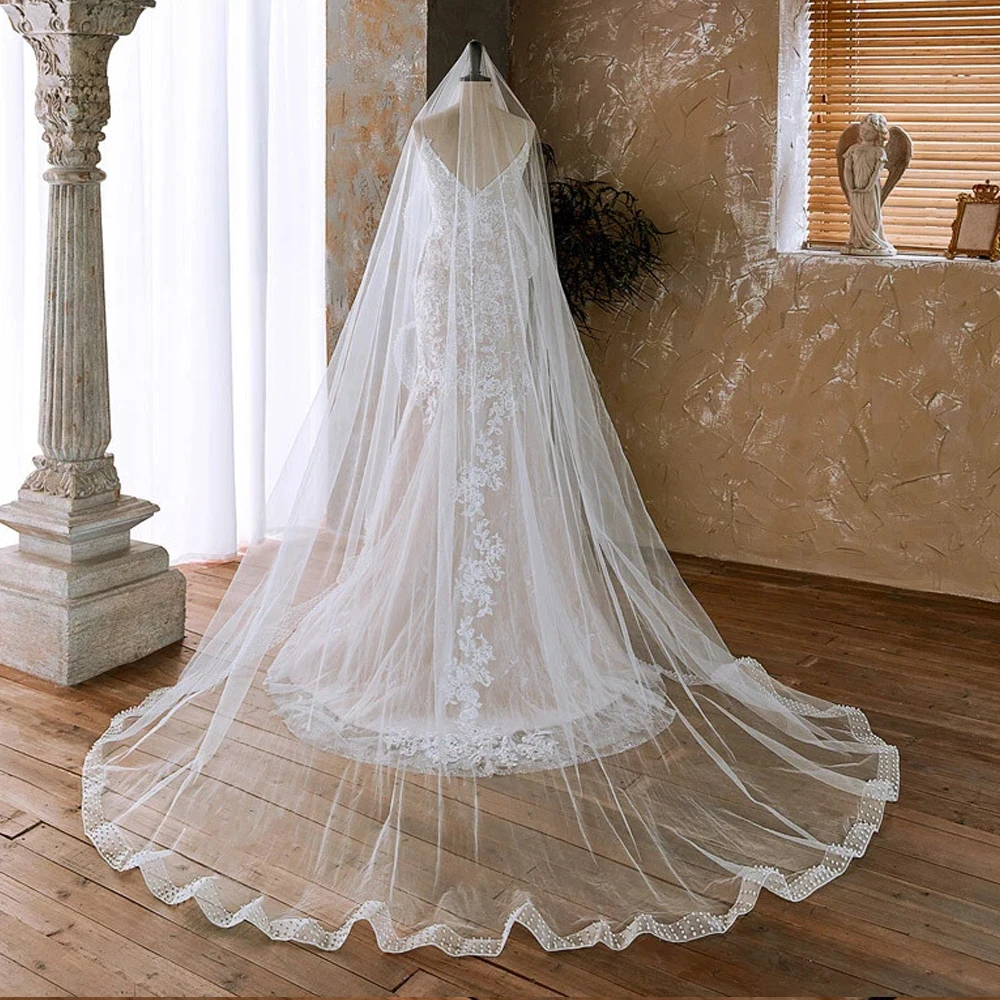 

Pearls Wedding Veil Tulle 1T Bridal Veil Luxurious Beaded Bride Veil Long Bridal Party Veils Without Comb Customized