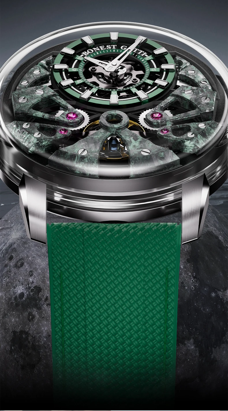 BONEST GATTI Мужские автоматические часы 44 мм Модные механические наручные часы Скелет из углеродного волокна Светящийся циферблат Сапфировое зеркало