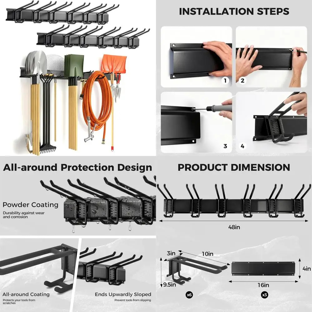 

48-inch Sturdy Wall-Mounted Tool Rack - Holds 350lbs for Garage, Mop, Broom, and Shovel Storage Solutions