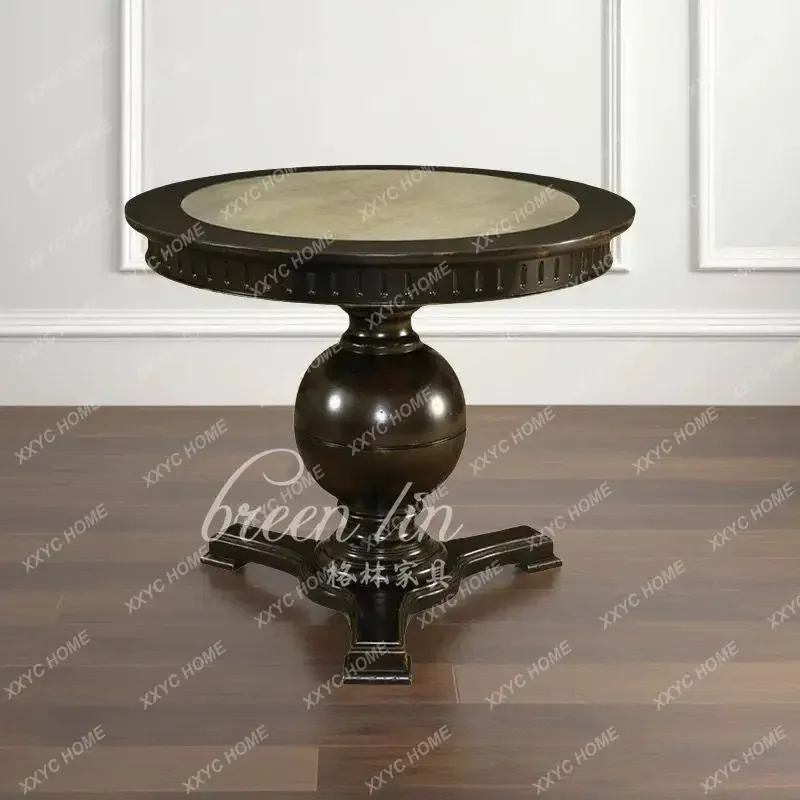 retro solid wood round dining table living room round edge table/marble surface coffee table