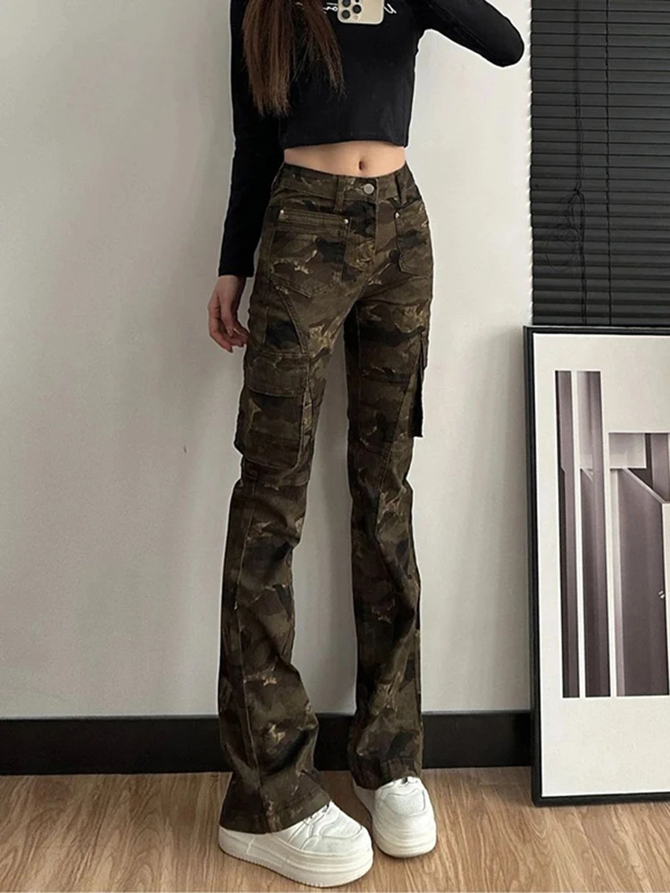 

Мужские винтажные камуфляжные рабочие брюки American Sle, приталенные, прямые, с расклешенным низом, повседневные, для осени и весны