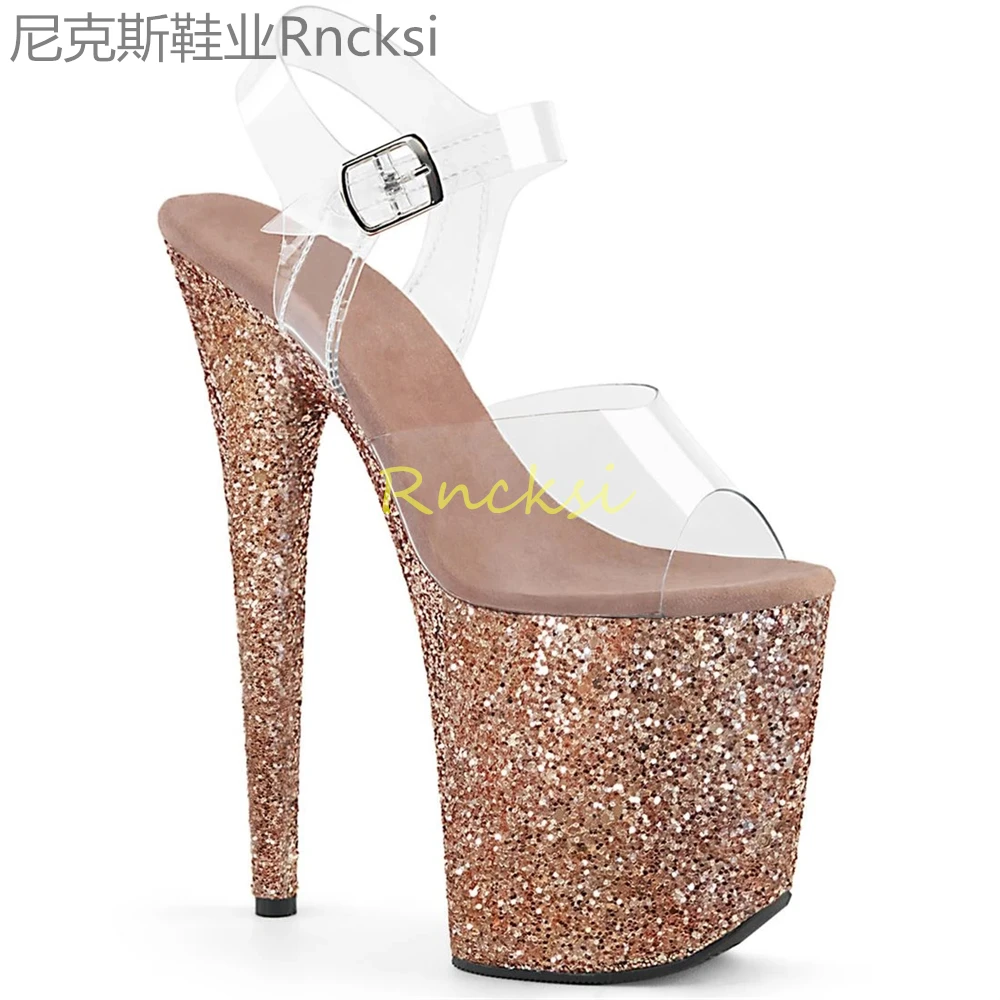 20cm High-heeled sandals women\'s new transparent word with high heels, stilettos and sexy super high-heeled sandals