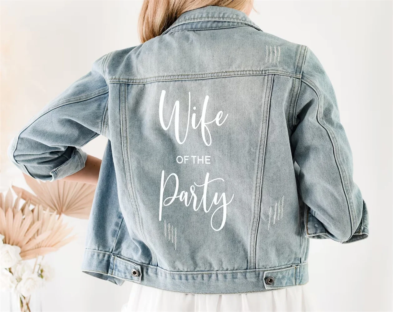 

Wife of the Party Jacket Wedding Jacket Bride Jean Jacket Denim Jacket for Bridal Shower Gift Idea Bachelorette Party Jacket