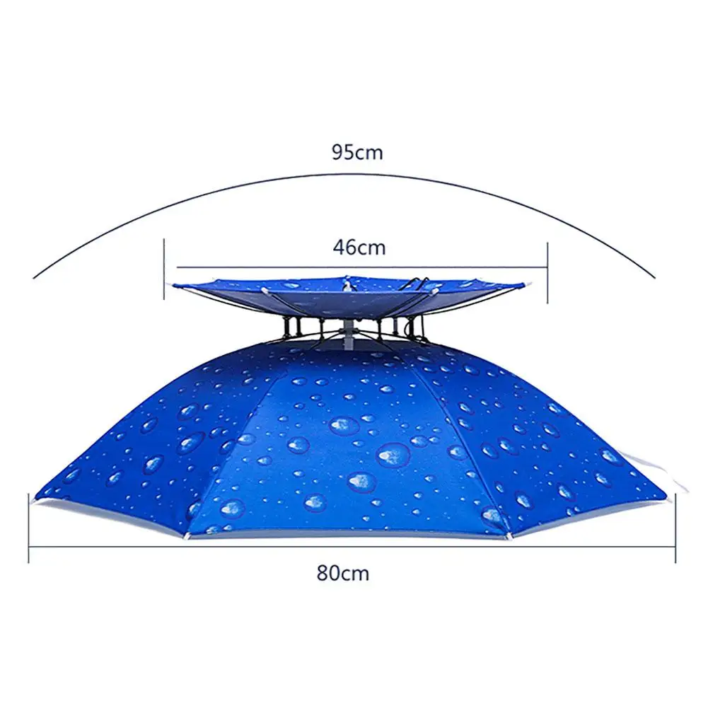 Sombrero de paraguas de pesca, sombrilla de doble capa montada en la cabeza, a prueba de viento, Anti ultravioleta, para exteriores