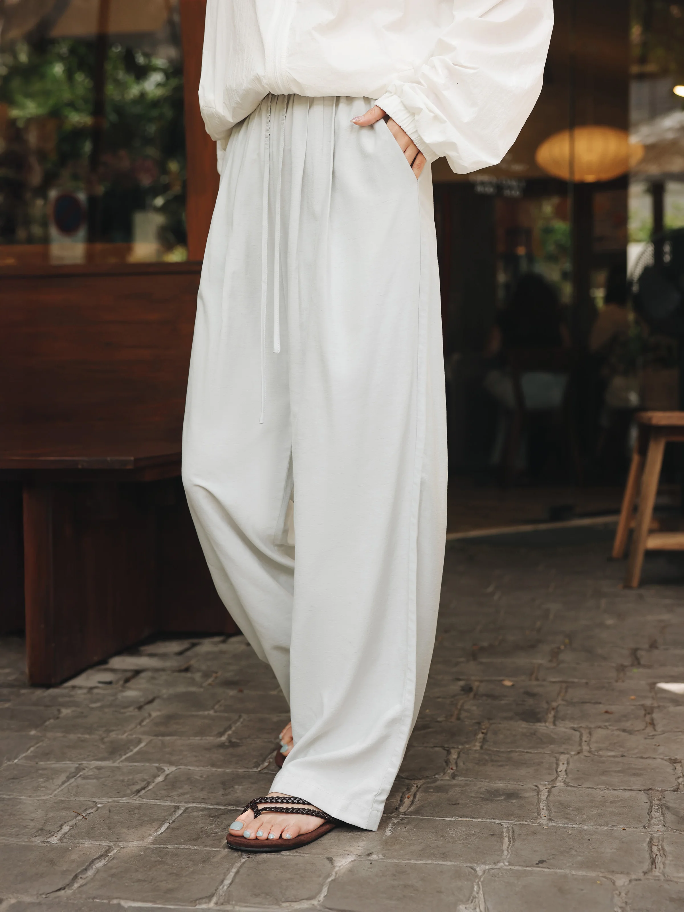 Summer Loose Wide Leg Pants High Waist Elastic Trousers Women Lightweight Casual Straight Long Palazzo Pants Beach Travel Outfit