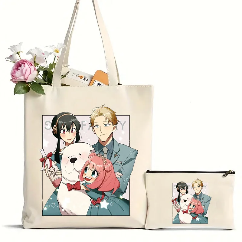 

2Pcs Spy X Family Shopper Bag Print Canvas Anime Kawaii Anya Forger Tote Bag Handbags SPYFAMILY Women Bag Harajuku Shoulder Bags