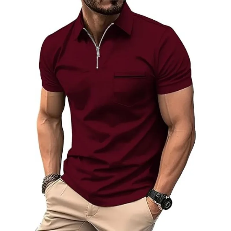 Camiseta Polo para Hombre, Moderna, con Bolsillo, Cómoda, de Color Sólido, con Estampado Digital 3D, para Verano, Uso en Exteriores, Popular en Europa