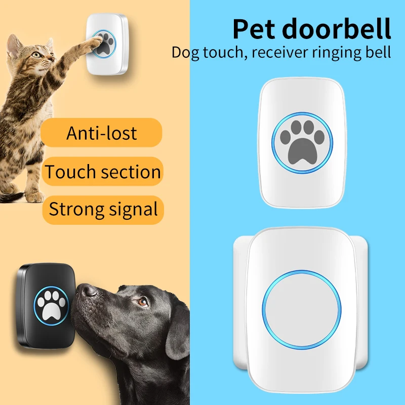 CACAZI Intelligent Wireless Pet Doorbell Waterproof Touch Button for Dog Training the Puppy 5 Volume 60 Chime Door Bell White