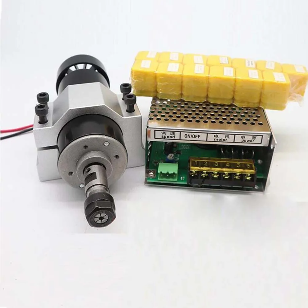 

DC 500W Air Cooled Spindle DC Milling Motor and Speed Power Converter and 52mm Clamp and 13pcs ER11 Collet for DIY Engraving CNC