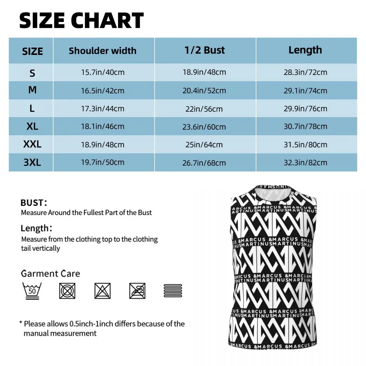 Marcus Martinus Logo Men Printed Sleeveless T-shirt Casual Hip Hop Street Style Beach Holiday Tank Tops