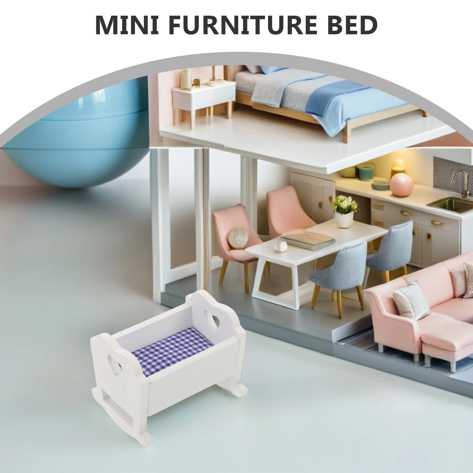 3Pcs Miniature Furniture Ornament 1:12 Scale Crib Baby Bed Set for Nursery Room Dollhouse Bedroom Decor Dollhouse Bed