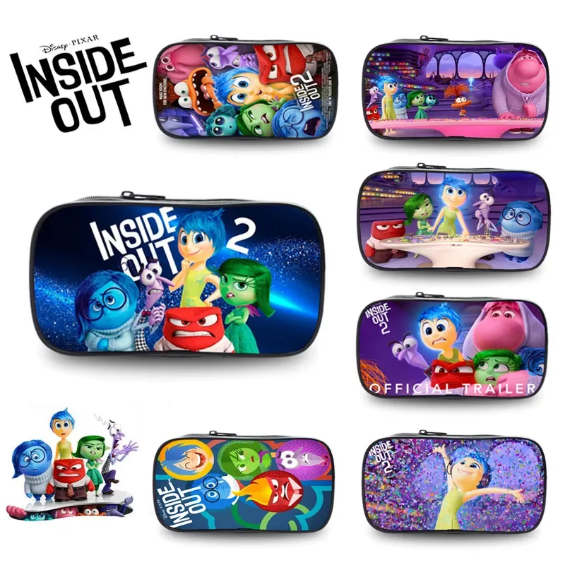 Inside Out 2 Disney Pencil Bag Student Cartoon Large Capacity Pencilcase Stationery Supplies Kawaii Pencilbox Kids Birthday Gift