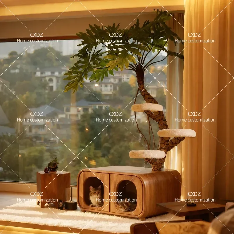 Large Cat Tree Climbing Frame with Integrated Nest Multi Level Pet Villa for Indoor Cats Space Saving Furniture for Small