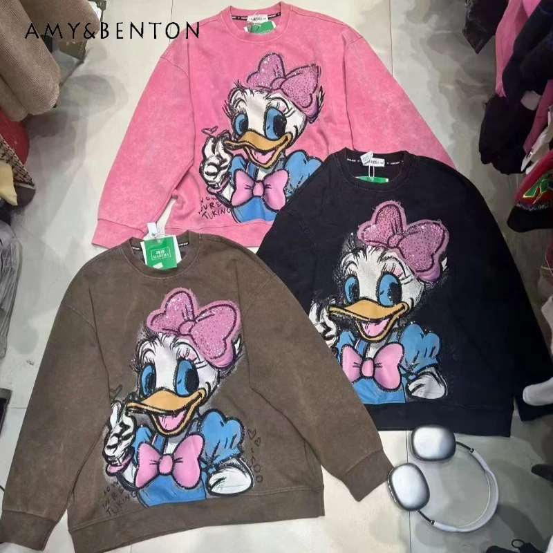 

Fashion Popular Winter New Large Loose Kawaii Hoodies Heavy Cartoon Patchwork Fleece Warm Sweatshirt Top Sweet Cute Sudaderas