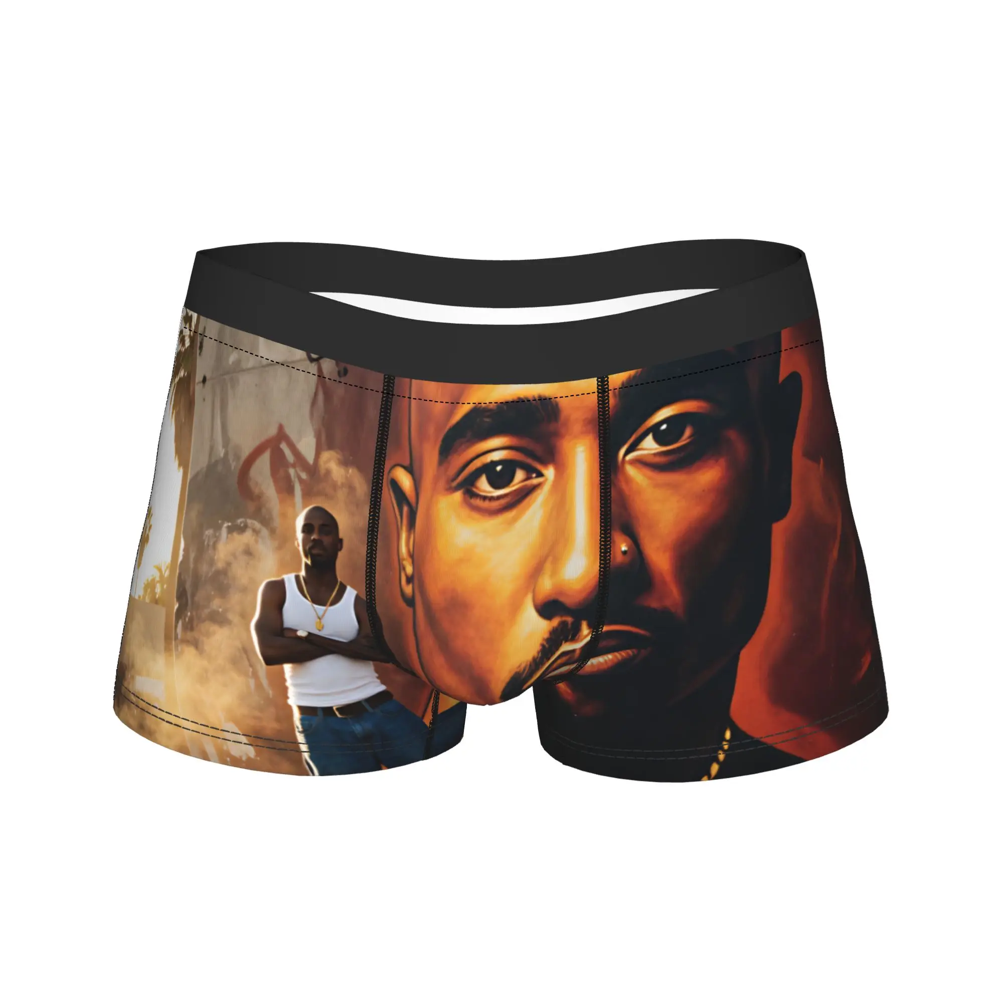 Rapper Tupacs Boxer Brief  Underwear Hot Sale Men Elastic Trunk Pattern Oversize Underpants