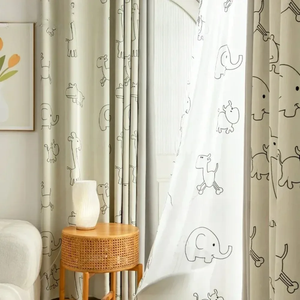 

Cartoon Jacquard Children's Room Curtains for Bedroom Living Room Window Blackout Custom Thick Fabric Khaki Decor Tulle