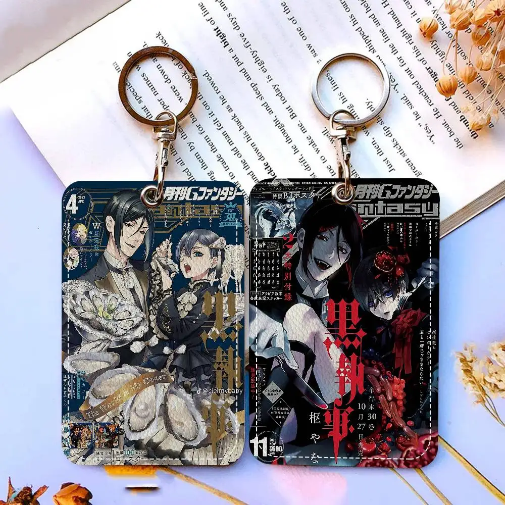 

Japanese Anime Black Butler Rectangle ID Card Case Keychain Access Card Bag Key Tag Ring Leather Card Holder Key Ring Access
