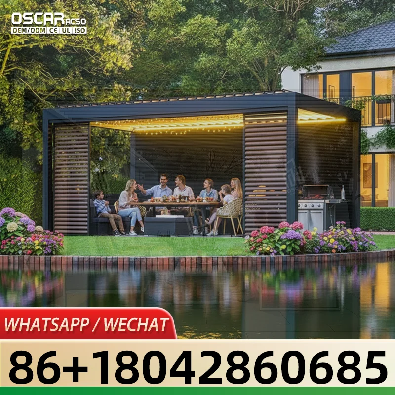 High Quality Garden Motorized Louver Pergola with Sun Shade Waterproof Ideal for US Backyards Patios and Gardens pergola