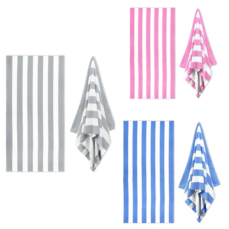 Large Oversized Beach Towel - 35 X 70 Inch Plush Microfiber Pool Towel, Striped Quick Dry Swim Towel