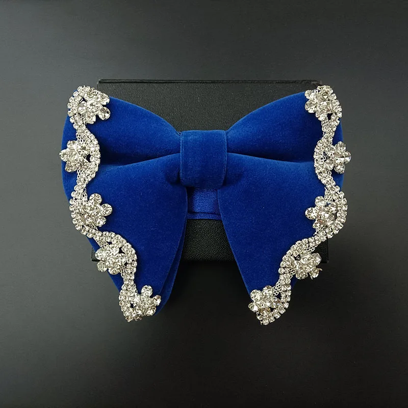 Retro Rhinestone Velvet Bow Tie British Men\'s Business Banquet Concert Dress Suit Shirt Accessories Original Devise Jewelry Gift