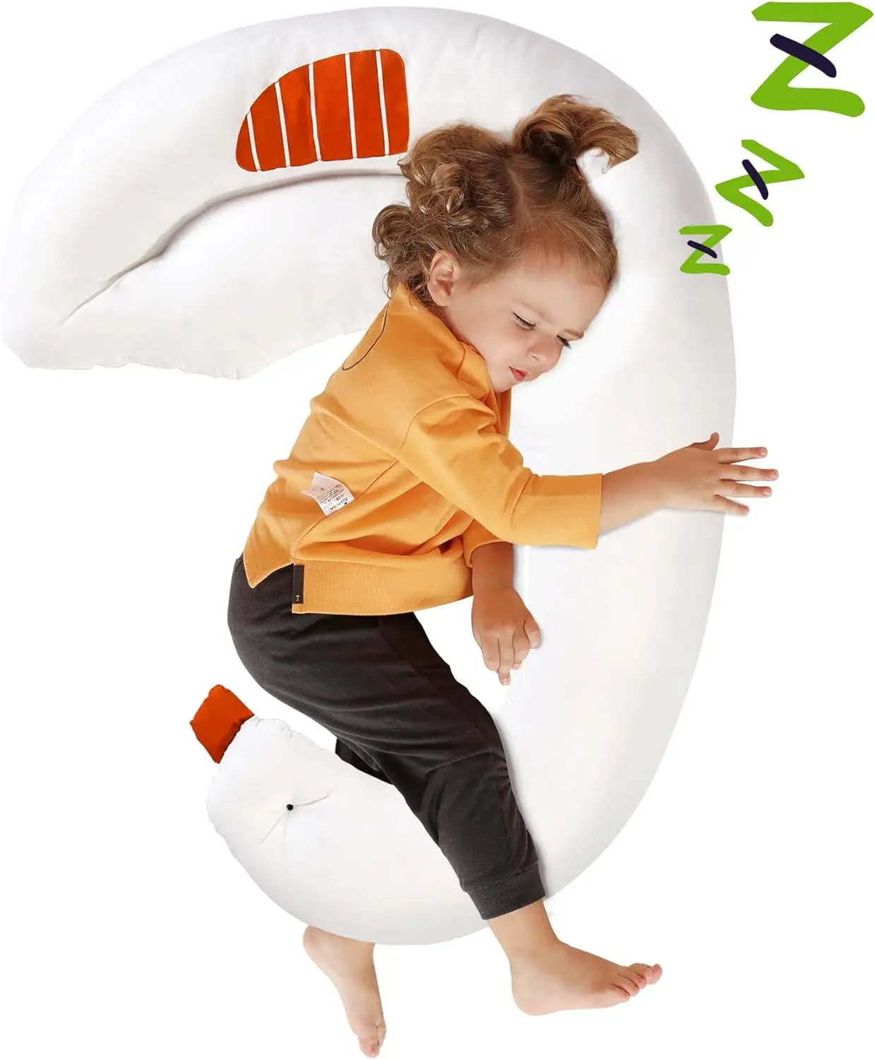 

Длинная изогнутая подушка для детей, 36x27 дюймов, в форме лебедя, мягкая подушка для объятий и сна для малышей, из органического хлопка, можно стирать вручную.