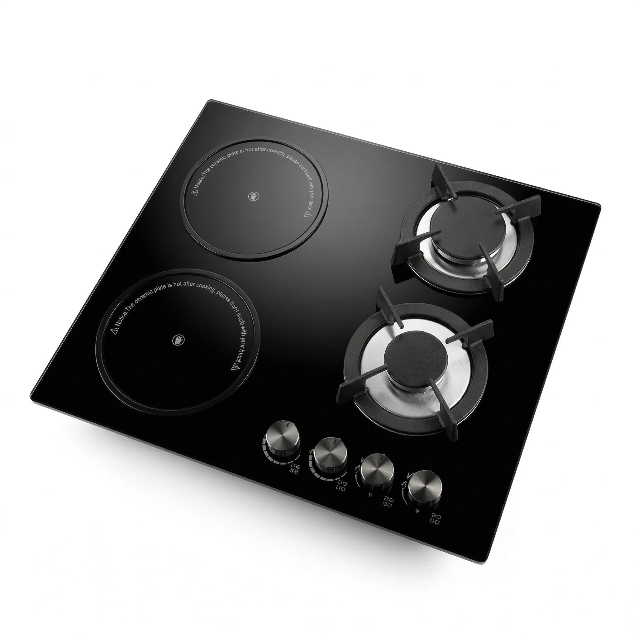 Built-in LPG Gas and Electric Induction Stove 2 Gas & 2 Electric Burners Black Glass Panels Household Use