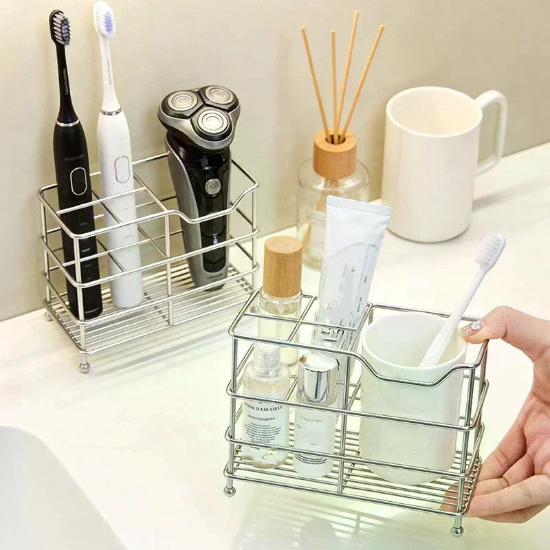 Bathroom Organizer Caddy Multi Compartment Toothbrush Holder for Countertop Storage Stainless Steel