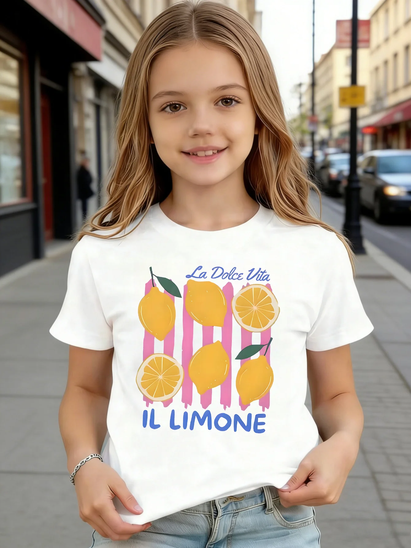 Vintage Italian Style Yellow Lemon Fruit Letter Slogan Print Kids T Shirt Boys Girls Family Matching Summer Crew Neck Casual Tee