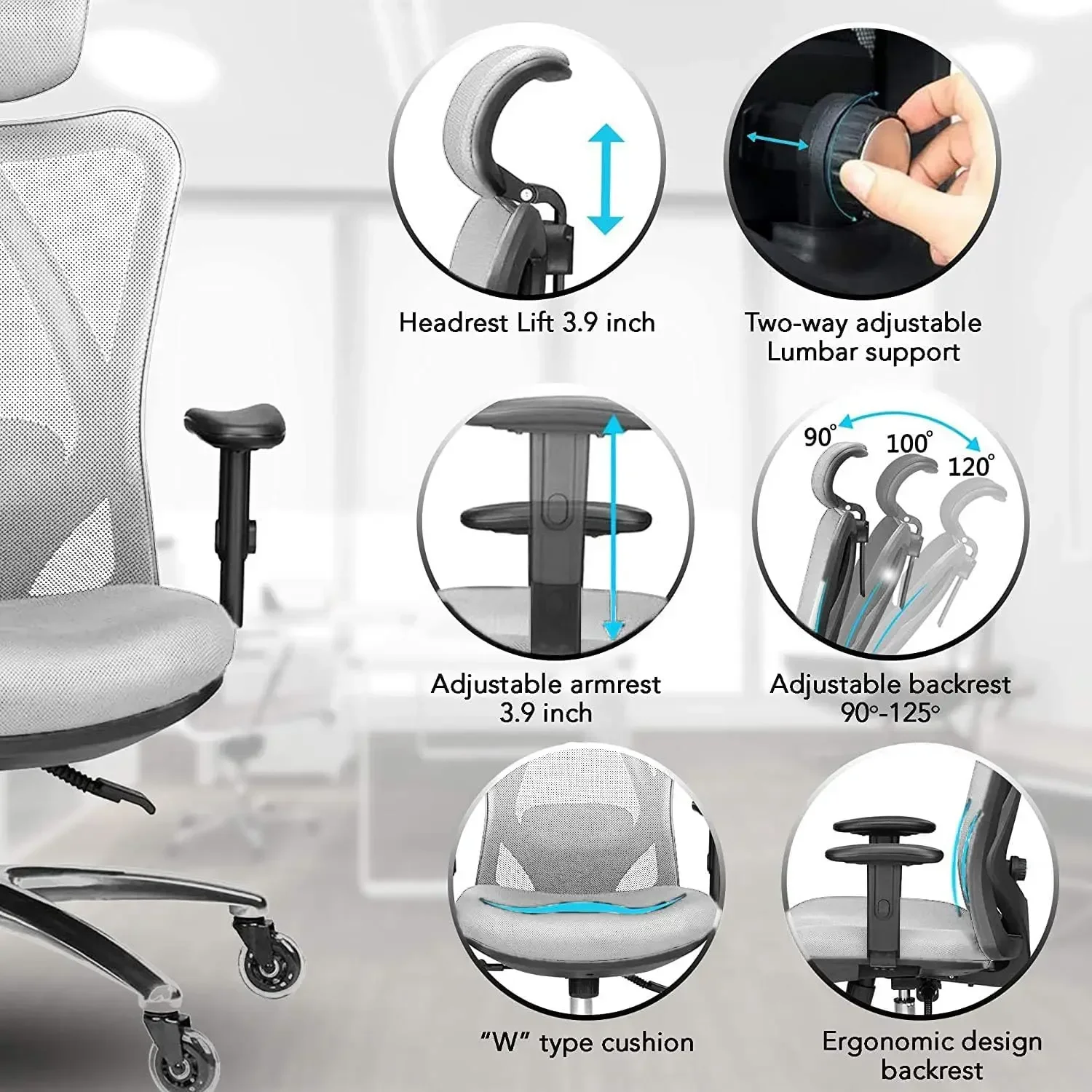 

Duramont Ergonomic Office Chair - Adjustable Desk Chair with Lumbar Support and Rollerblade Wheels - High Back Chairs with Breat