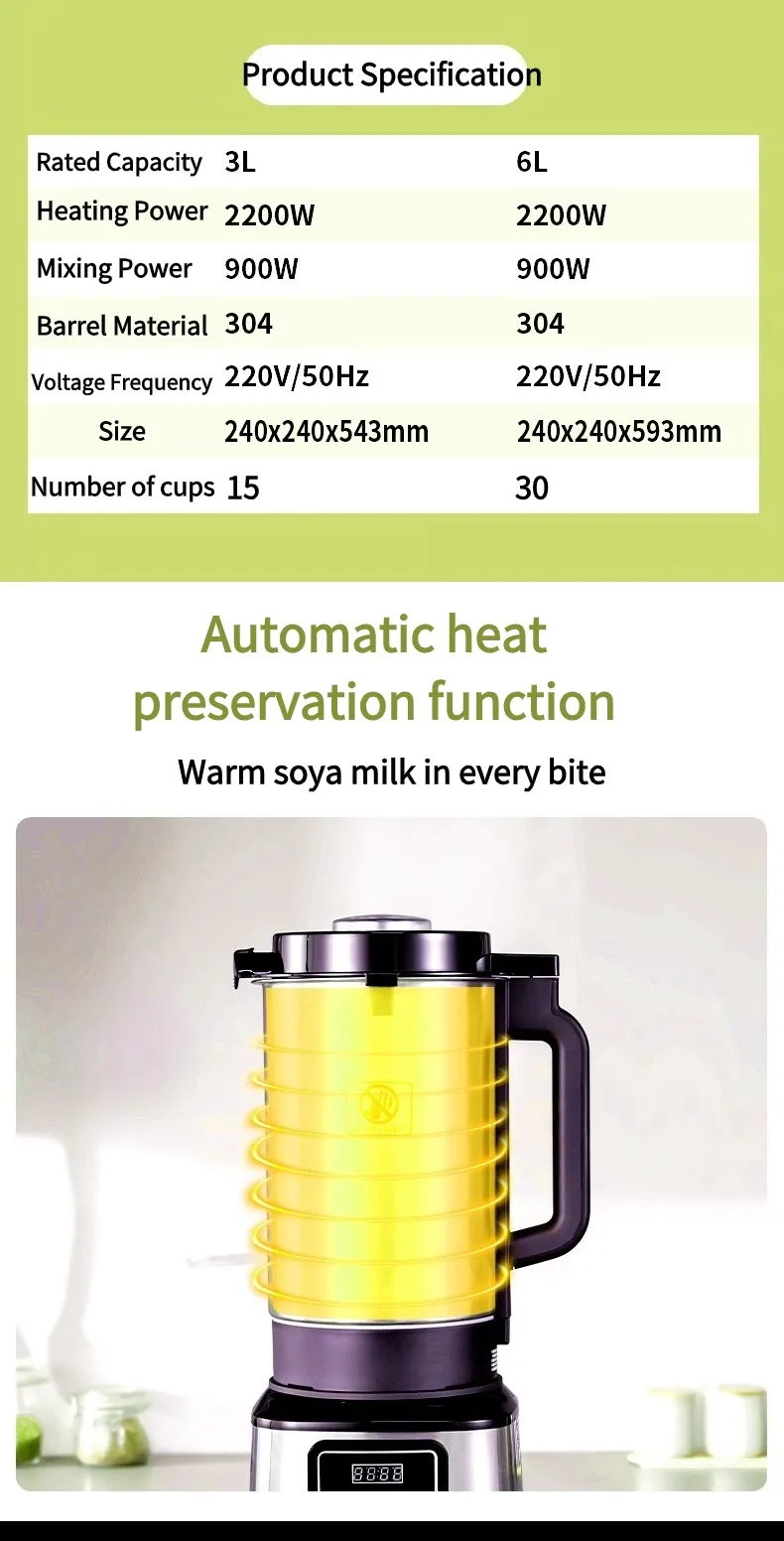 Máquina automática para fabricar leche de soja, licuadora de calefacción profesional de soja inteligente comercial de alta velocidad