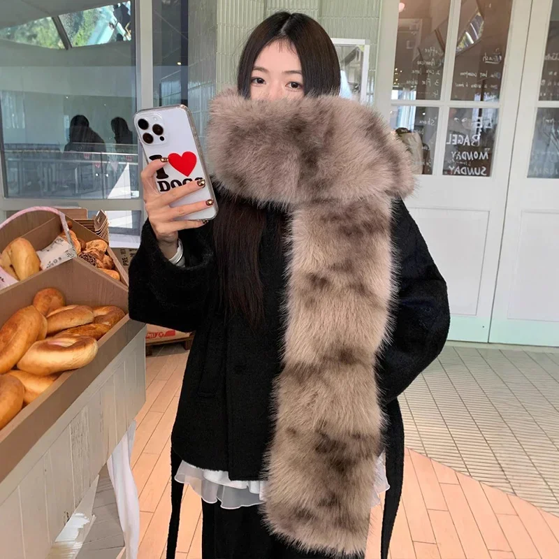 Y2K Sexy Faux Fur Scarfs Female Winter Lengthened Warm Cold Plush Neck Korean Cute Halo Neck Fur Collar Dress Cape Party Shawls